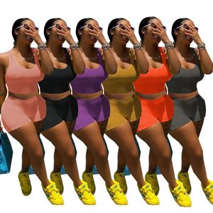 Fatos de treino de verão de grife Conjunto de duas peças Roupas femininas Sexy sem mangas Regata e shorts combinando Roupas de ginástica para ioga Roupas esportivas Roupas de atacado em massa 9492