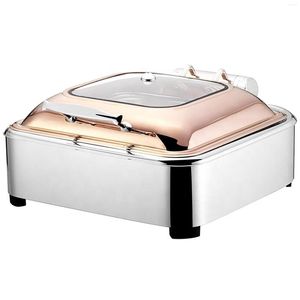 Dinnerware Sets Gold Plated Brass Royal Chafing Dish Warmer Set With Glass Top Quality El Buffet Stove Equipment Saudi Arabia