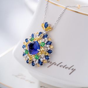 Pendant Necklaces Artificial Tanzanite Sugar Tower Gem Necklace Collares White Gold Plated For Women Fashion Jewelry
