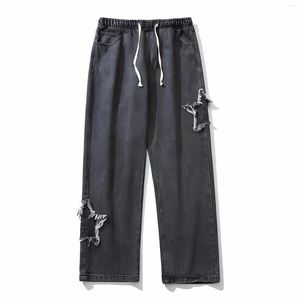 Herr jeans amerikansk stil streetwear vintage y2k broderi stjärna svart för män hippie grunge kläder avslappnade raka breda benbyxor