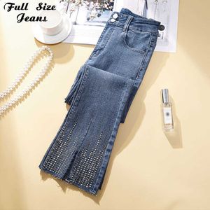 Jeans feminina Rua estética Slit Dedd Rhded Rhinestone Ripped Skinny Capris Jeans xxl Mulheres Blue Length Leng Lápis Pontas de jeans L230316