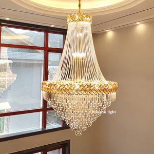 Kristall-Treppenhaus-Licht, luxuriöser langer Kronleuchter, drehbares hohles Wohnzimmer-Licht, maßgeschneiderte Villa-Duplex-Hotel-Lobby