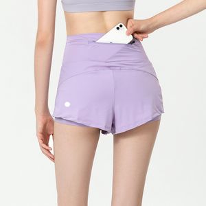 Lu Womn Yoga Shorts Outfits High Waist Sportswar Back Zippr Pockt Fiss War Short Pants Girls Runing Elastic Prvnt Culott Doubl DCK PS