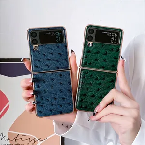 Folding Ostrich Grain Vogue Phone Case för iPhone 14 13 Pro Max Samsung Galaxy Z Fold4 Fold3 Flip3 Flip4 S23 Ultra S22 Plus S21 Guint läderplätering Protective Shell