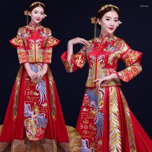 Этническая одежда роскошное свадебное платье в китайском стиле Red Phoenix Retro Bride Toast Formal Formal Cheongsam Vintage с длинными рукавами