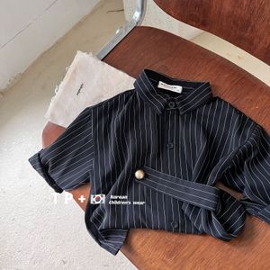 Kids Shirts Sweet Mom Children's Shirt Spring Boys and Girls Personality Striped Shirt Baby Oblique Buckle Thin Coat Fashion 230317