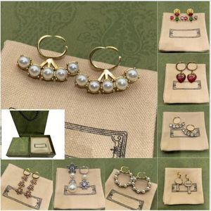 Double Letter Studs Earrings Designer Earrings Womens Retro 18K Gold Plated Crystal Wedding Party Jewelry With Box