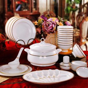 食器セットJingdezhen 56 Head Golden Bone Tableware Ceramics Dishes Phnom Penh Wedding Husewarmingギフト