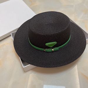 Wide Brim Straw Bucket Caps Hats Fedoras for Mens Womens Fashion Designer Sun Protection Spring Summer Beach Vacation Getaway Flat Top Headwear with Green Band Black