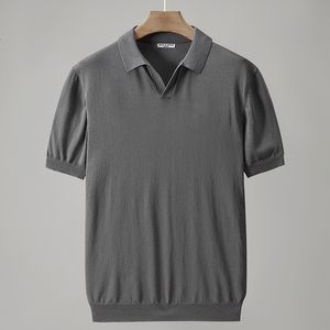 メンズポロス214サマーファッションメンズニットTシャツ半袖ソフトカラーソフト居心地の良いアイスタッチポロシャツビジネスカジュアル韓国スタイルティー230317