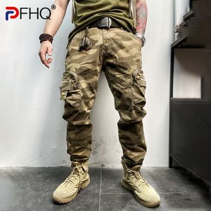 Calças masculinas Pfhq Trendy Muitos bolsos Tough Guy Cargo Troushers Fashion Spring Casual Casual Camuflagem MacERS Lápis 230317