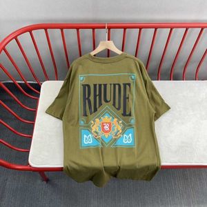 Herren-T-Shirt Looe-T-Shirt für den Sommer und Damen-Caual thirt23SS Baic Style Around Neck Rhude T-Shirt Damen ue Größe 100 % Baumwolle Main Street Summer in Too Large