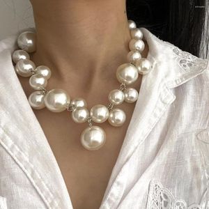 Choker Diezi French Vintage Bohemian Big Beads Pearl Necklace For Women Girls Luxury Bride Clavicle Chain Jewelry