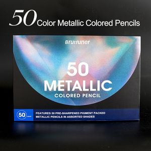Pencils Brutfuner 50 Color Metallic Colored Profession Drawing Soft Wood Pencil For Artist Sketch Coloring Art Supplies 230317