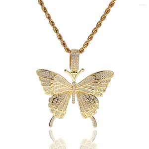 Ketten Hip Hop Herren Iced Out Gold Fliegender Schmetterling Insekt Anhänger Halskette Schmuck Geschenk Street Dance mit Seilkette