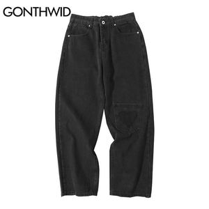 Jeans masculinos Hip Hop calça de jeans folgada