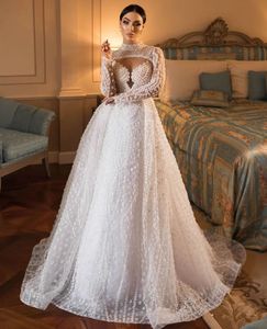 Luksusowa suknia balowa suknie ślubne V Długie rękawy Kalter cekiny Aplikacje zorganizowane koraliki Długość podłogi Warzyonki koronkowe perły przyciski ślubne suknie ślubne plus rozmiar vestido de novia