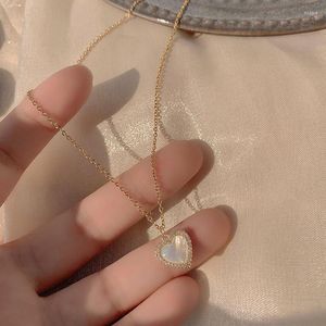 Choker mode utsökta 14k riktiga guldhjärtaformade opal kedja hänge halsband damer charm smycken glänsande zirkon bröllop gåva