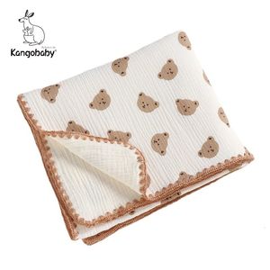 Quilts Kangobaby #My Soft Life# Spring Summer 4 Layers Muslin Cotton born Blanket Breathable Baby Swaddle Cute Cool Infant Quilt 230317