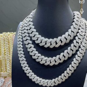 Halsband Moissanite Chain Sterling Silver White Gold 4 Rows Solid Silver 925 VVS Moissanite Diamond Hip Hop Cuban Chain Iced Out