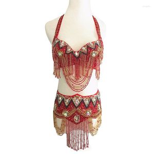 Сцена Wear 2023 Oriental Women Dance Dance Olde Восточный топ с бисером и пояс 2pcs Установите костюмы для бюстгальтера