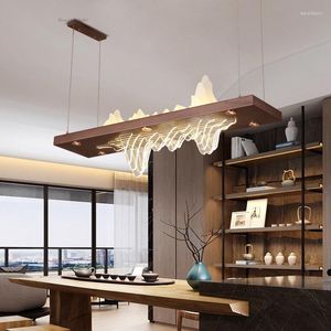 Pendant Lamps Chinese Restaurant Lamp Classical Tea Room Chandelier Living Rectangular LED Retro Landscape Table