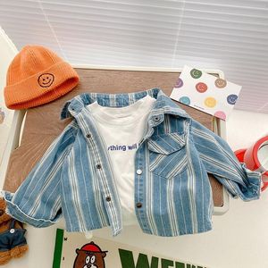 Kids Shirts Kids Vertical stripe shirts 1-6 Years Spring Autumn boys handsome cotton shirts baby boy cotton brief Tops 230317