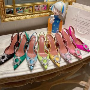 Свадебные сандалии на каблуках обувь для обуви обувь роскошное дизайнер атлас Высокий Амина Муадди Боук Кристалл с пряжкой заостренный