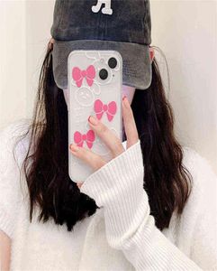 INS Korea Cuet 3D Pink Bow Przezroczysta obudowa telefoniczna dla iPhone'a 13 12 11 Pro XS Max xr 7 8 Plus Przezroczysta miękka okładka oporowa AA8144773