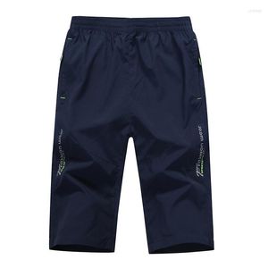 Mäns shorts Sommaren Män is Silk Solid Blue Casual Pants Croped Sports Plus Size 5xl Thin Stretch Elastic midja raka män