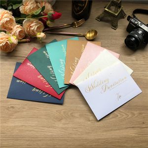 Greeting Cards 250g 135X195MM 25pc Pearl Color Paper Envelope For Invitations Gold Foil Print Wedding Card Bag Greeting Card Postcard A7 230317