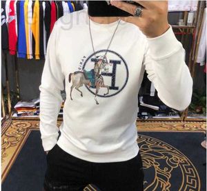 Men's Hoodies & Sweatshirts Designer Sweatshirt men's autumn 2021 round neck tide ins heavy industry H horse hot drill set long sleeve t-shirt men inner jacket 1D29