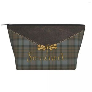 Kosmetiktaschen Leder und Tartan Sassenach Libellenmuster Reisetasche für Frauen Make-up Toilettenartikel Organizer Beauty Storage Dopp Kit