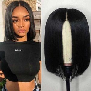 Wig Womens Black Short Straight Hair Middle Point Bob Haircut Synthetic Wigs Hai