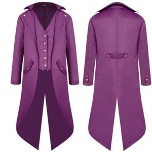 Trench de trincheira masculina S-4xl preto vermelho roxo purple mass steampunk gótico jaqueta gótica vitoriana cauda de halloween figurão de halloween smoking homem casaco un