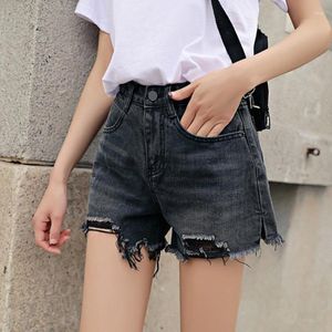 Women's Jeans 2023 Summer Short Women High Waist All-match Washed Ripped Holes Burr Fringed Cuffs Casual Loose Denim Shorts Streetwear