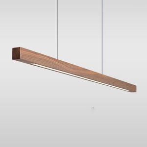 Ljuskronor inomhusbelysning trä tak ljuskrona matsal fjärrkontroll lång bar trä ledande hängslampa hängande ljus fixtur