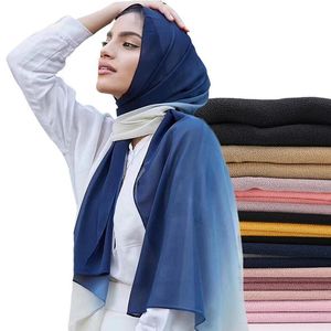 Scarves 180cm Long Shawl Chiffon Hijab Scarf Women Gradient Malaysian Headscarf Summer Fashion Muslim Turban Wrap Cover-up Headband