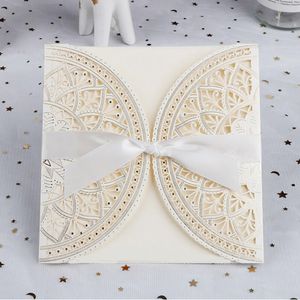 Greeting Cards 50pcs Elegant Laser Cut Wedding Invitation Card Business Birthday Greeting Cards Printable Party Favors Wedding Decoration 230317