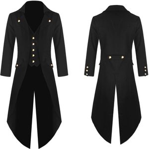 Qnpqyx nowy męski płaszcz vintage punkowy gotycki retro róg moda solidna kurtka guzika długa wiatrówka męska ubranie solidne chaquetas hombre