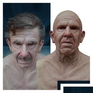 Party Masks Grandfathers Latex Scary Fl Head Cosplay For Halloween Wig Old Man Mask Bald Horror Funny Drop Delivery Home Dhki9