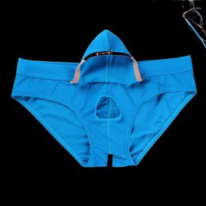 Underpants sexy Penisloch Männer Unterwäsche große Taschen Herren Briefs Low Taille Offener vorderer Beutel Schwule Atmungsfreie Höschen Erotik