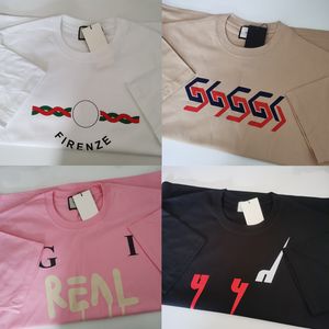 Italienische Designermarke T-Shirt Männliche und weibliche Paare Rundhalsausschnitt Reine Baumwolle Hochwertiger Blitzbuchstabe Farbiges Seil Grafikdruck 3XL 4XL T-Shirt-Tops Kleidung