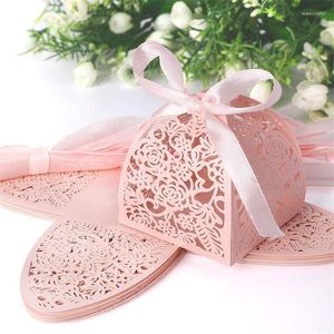 Confezione regalo Scatola di caramelle rosa scavata da 50 pezzi con fiocco in nastro Forniture per matrimoni