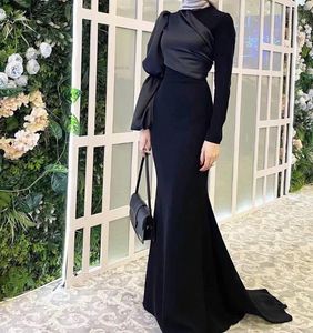 Party Dresses Saudi Arabia Women Wear Black Mermaid For Evening Ruched Long Sleeves Zipper Back Dubai Prom Trumpet Gowns