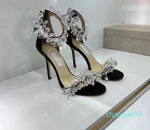 2023-High version high heels crystal ice flower white wedding shoes Rhinestone stiletto fairy style one line sandals