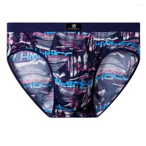 Underpants Mens Ice Silk Briefs Cool Feeling Underwear Bikini Fashion Printed Man Nylon Pouch Panties Low-Rise For Male