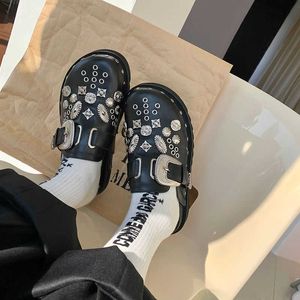 Sandal Summer Women Slippers Platform Rivets Punk Rock Leather Mules Creative Metal Fittings Casual Party Shoes Female Outdoor Slides 230302