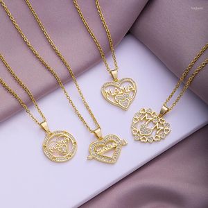 Pendant Necklaces Elegant Mother's Day Heart Mama Letter Necklace Stianless Steel Chain Women Cubic Zirconia MoM Jewelry Gift