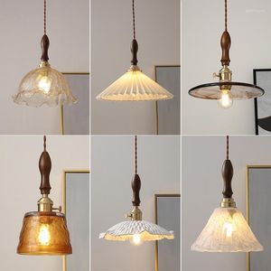 Lampy wiszące nordyckie drewniane szklane lampki vintage oprawy domowe oświetlenie sypialnia salon obok miedzianej lampy hanglamp luminaria